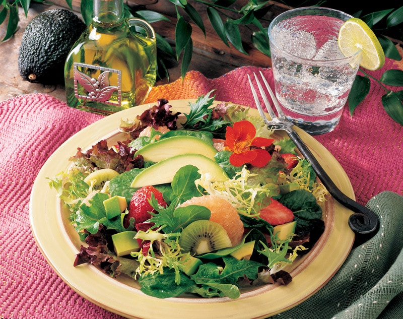 Plate of avocado fruit salad 